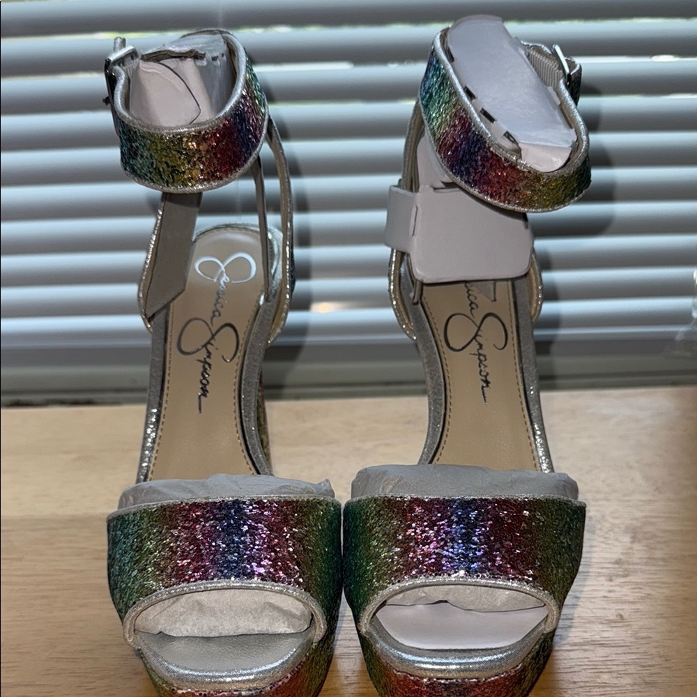 Jessica Simpson Silver Stiletto Heels with Ankle Strap